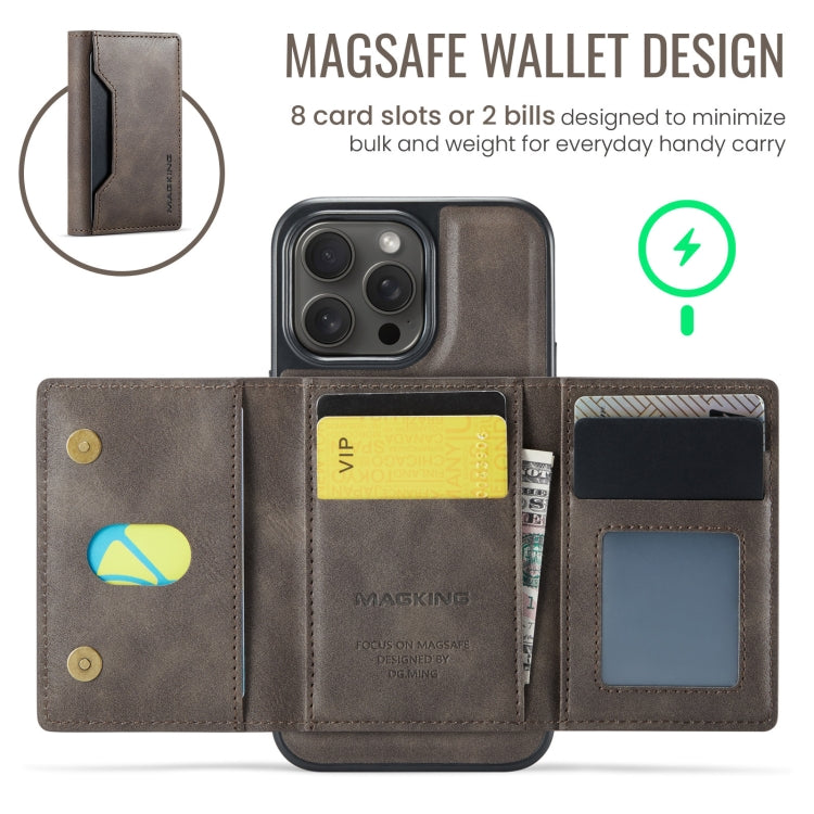 For iPhone 13 Pro MAGKING K2 Series MagSafe RFID Card Bag Detachable Phone Case(Coffee)