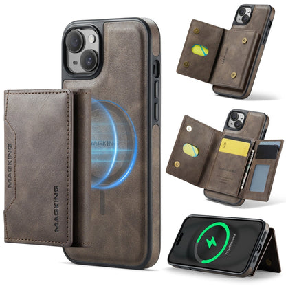 For iPhone 14 Plus MAGKING K2 Series MagSafe RFID Card Bag Detachable Phone Case(Coffee)