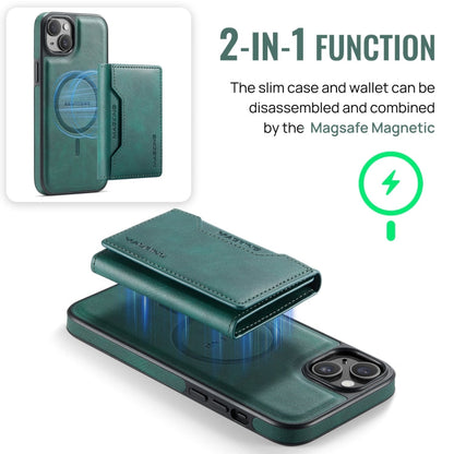 For iPhone 14 Plus MAGKING K2 Series MagSafe RFID Card Bag Detachable Phone Case(Green)