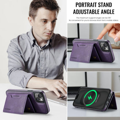 For iPhone 14 Plus MAGKING K2 Series MagSafe RFID Card Bag Detachable Phone Case(Purple)