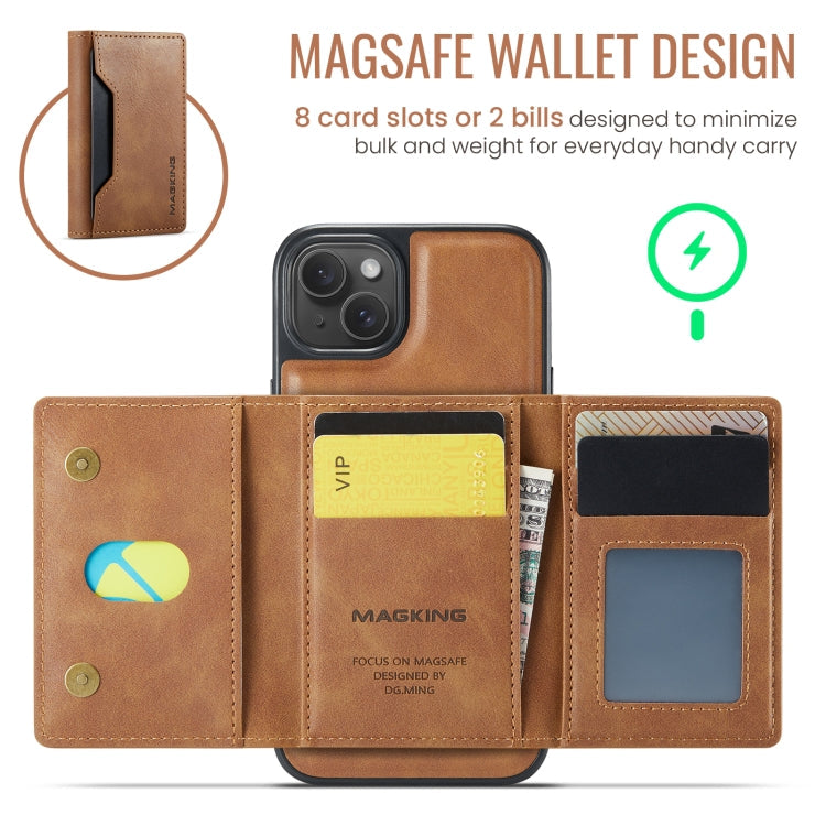 Pour iPhone 14 Étui de téléphone détachable série MAGKING K2 MagSafe avec porte-cartes RFID (marron)