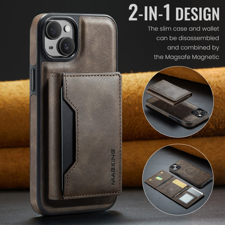 For iPhone 14 MAGKING K2 Series MagSafe RFID Card Bag Detachable Phone Case(Coffee)