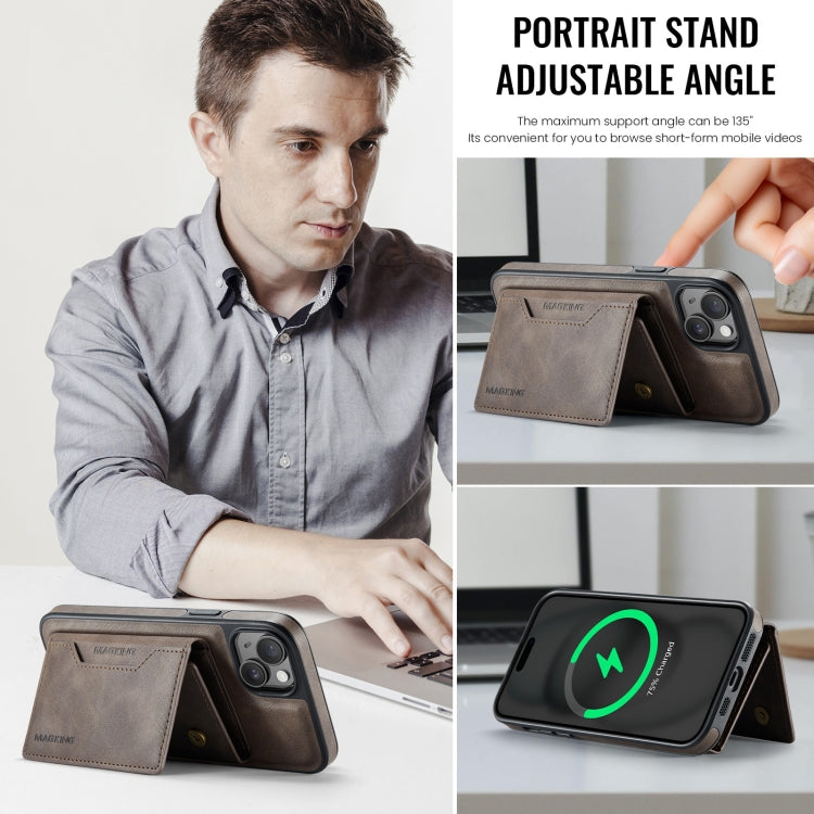 For iPhone 14 MAGKING K2 Series MagSafe RFID Card Bag Detachable Phone Case(Coffee)
