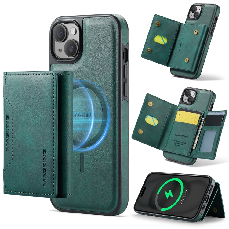 For iPhone 14 MAGKING K2 Series MagSafe RFID Card Bag Detachable Phone Case(Green)