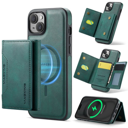 For iPhone 14 MAGKING K2 Series MagSafe RFID Card Bag Detachable Phone Case(Green)