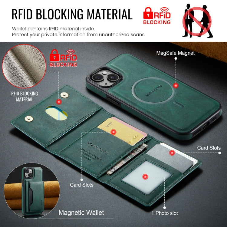 For iPhone 14 MAGKING K2 Series MagSafe RFID Card Bag Detachable Phone Case(Green)