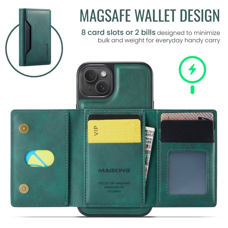 For iPhone 14 MAGKING K2 Series MagSafe RFID Card Bag Detachable Phone Case(Green)