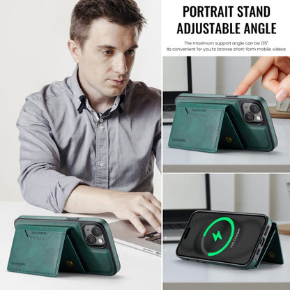 For iPhone 14 MAGKING K2 Series MagSafe RFID Card Bag Detachable Phone Case(Green)