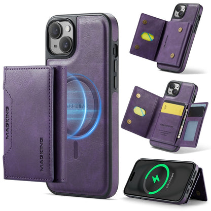 For iPhone 14 MAGKING K2 Series MagSafe RFID Card Bag Detachable Phone Case(Purple)