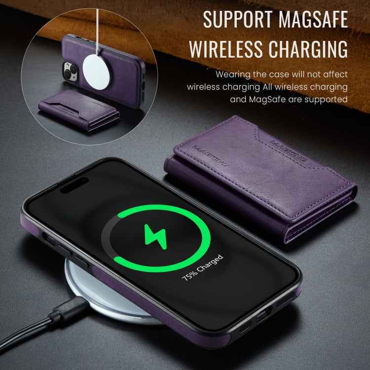 For iPhone 14 MAGKING K2 Series MagSafe RFID Card Bag Detachable Phone Case(Purple)