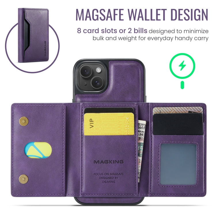 For iPhone 14 MAGKING K2 Series MagSafe RFID Card Bag Detachable Phone Case(Purple)