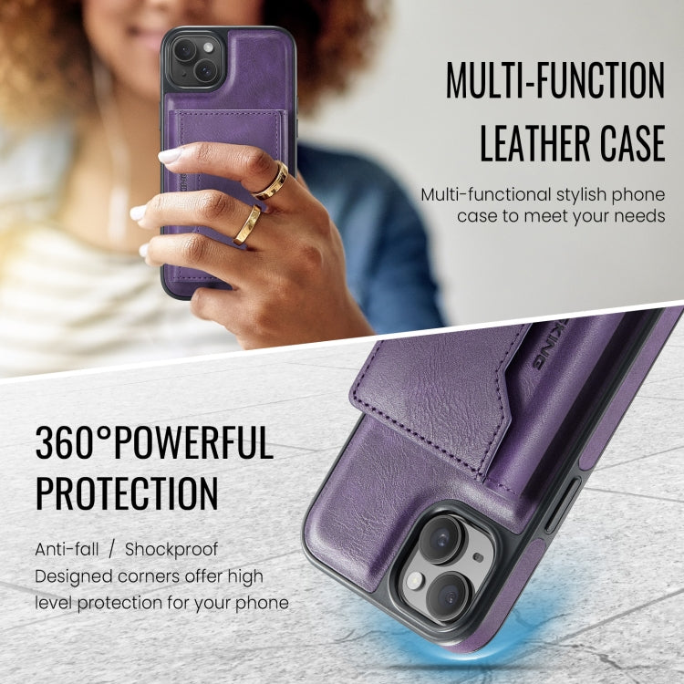 For iPhone 14 MAGKING K2 Series MagSafe RFID Card Bag Detachable Phone Case(Purple)