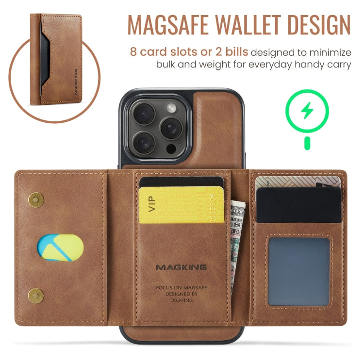 For iPhone 14 Pro MAGKING K2 Series MagSafe RFID Card Bag Detachable Phone Case(Brown)
