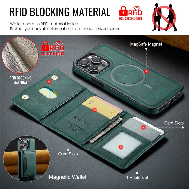 For iPhone 14 Pro MAGKING K2 Series MagSafe RFID Card Bag Detachable Phone Case(Green)