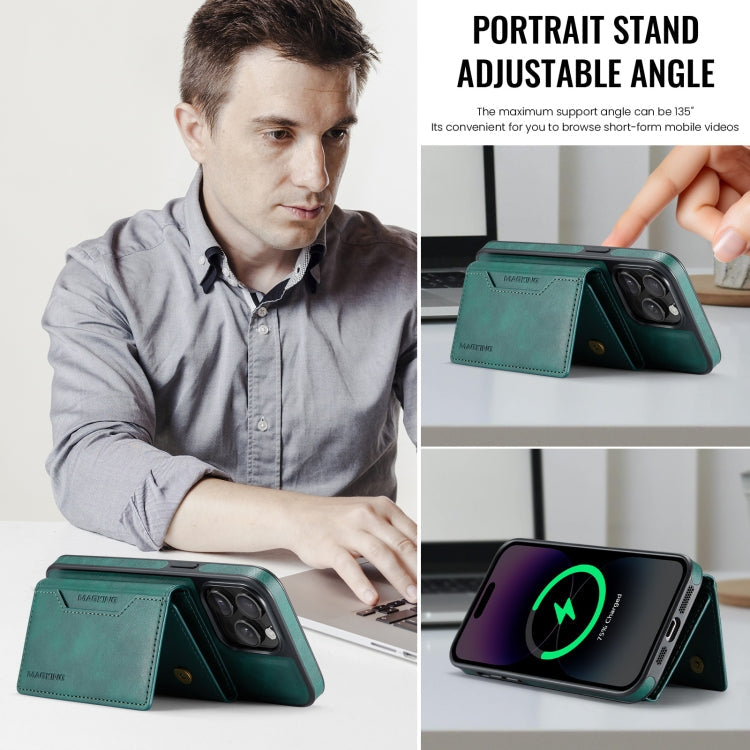 For iPhone 14 Pro MAGKING K2 Series MagSafe RFID Card Bag Detachable Phone Case(Green)