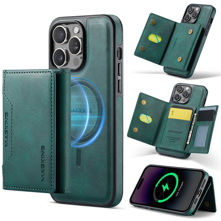 For iPhone 14 Pro Max MAGKING K2 Series MagSafe RFID Card Bag Detachable Phone Case(Green)