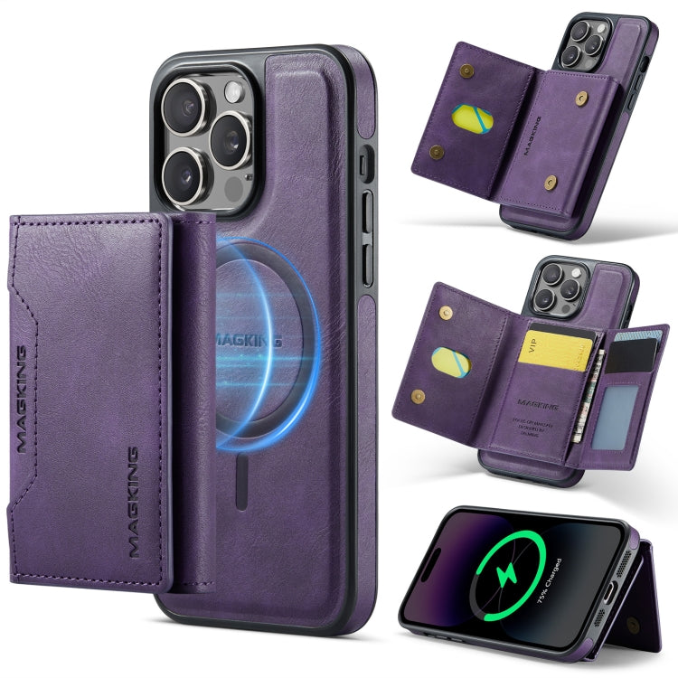 For iPhone 14 Pro Max MAGKING K2 Series MagSafe RFID Card Bag Detachable Phone Case(Purple)