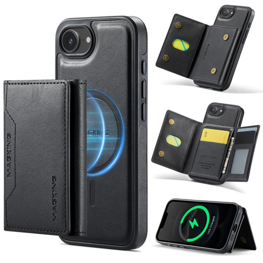 For iPhone 17e / 16e MAGKING K2 Series MagSafe RFID Card Bag Detachable Phone Case(Black)