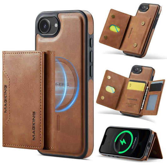 For iPhone 17e / 16e MAGKING K2 Series MagSafe RFID Card Bag Detachable Phone Case(Brown)