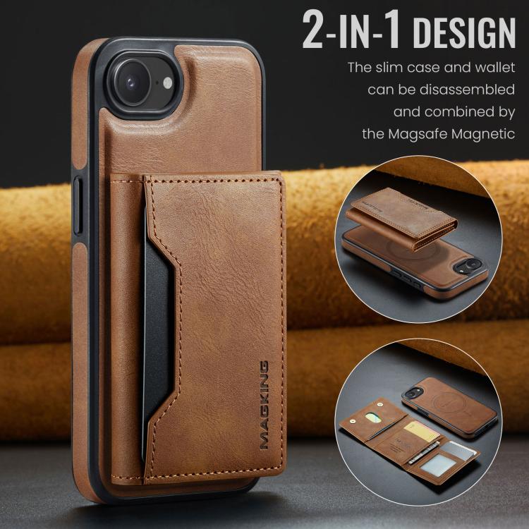 For iPhone 17e / 16e MAGKING K2 Series MagSafe RFID Card Bag Detachable Phone Case(Brown)