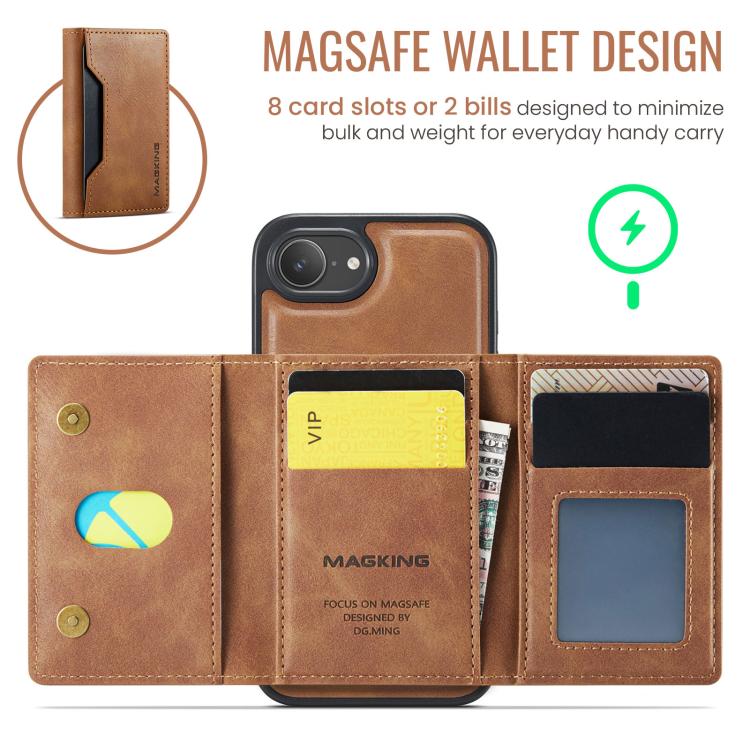 For iPhone 17e / 16e MAGKING K2 Series MagSafe RFID Card Bag Detachable Phone Case(Brown)