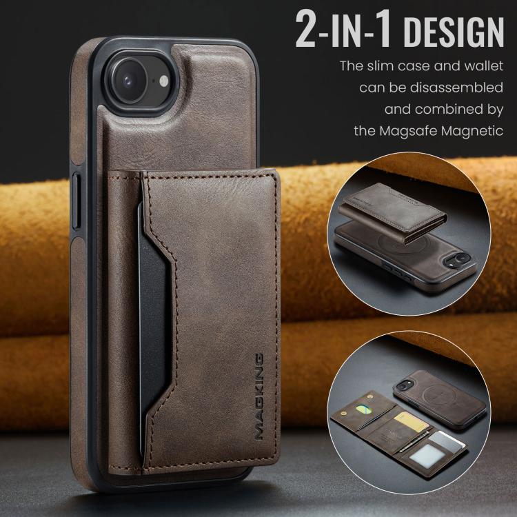 For iPhone 17e / 16e MAGKING K2 Series MagSafe RFID Card Bag Detachable Phone Case(Coffee)