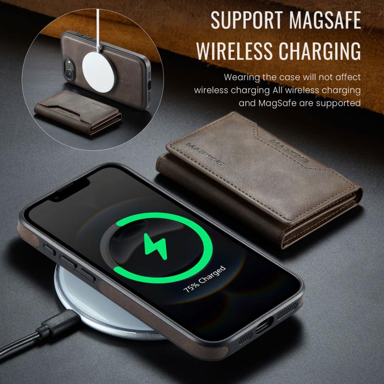 For iPhone 17e / 16e MAGKING K2 Series MagSafe RFID Card Bag Detachable Phone Case(Coffee)
