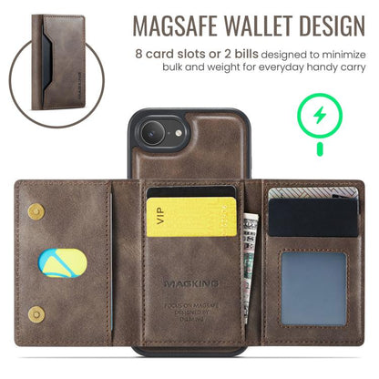 For iPhone 17e / 16e MAGKING K2 Series MagSafe RFID Card Bag Detachable Phone Case(Coffee)