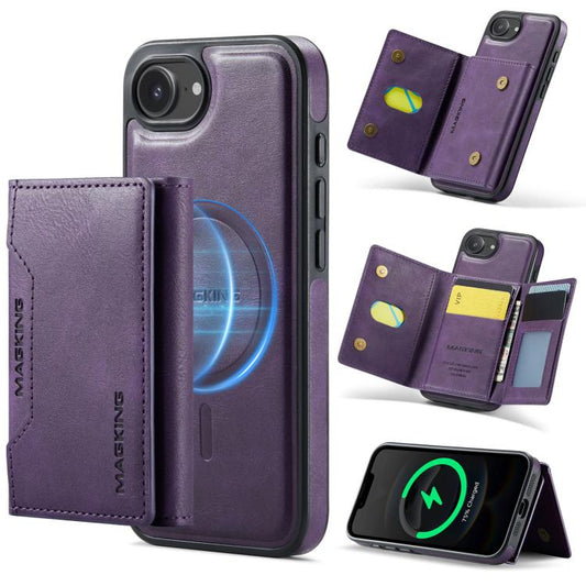 For iPhone 17e / 16e MAGKING K2 Series MagSafe RFID Card Bag Detachable Phone Case(Purple)
