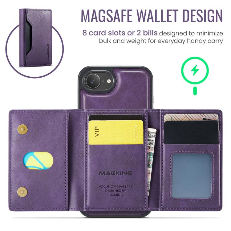 For iPhone 17e / 16e MAGKING K2 Series MagSafe RFID Card Bag Detachable Phone Case(Purple)