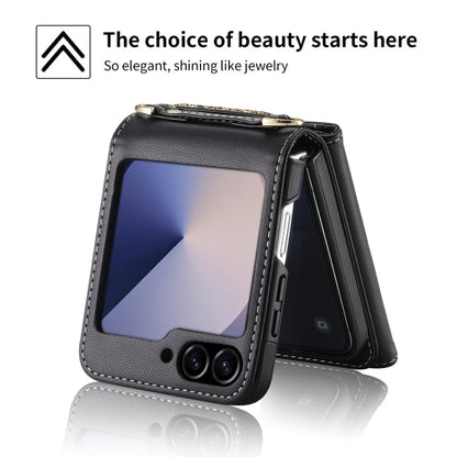 For Samsung Galaxy Z Flip6 / Flip7 FE POLA Multi-Card Slots Leaf Pattern Phone Case(Black)