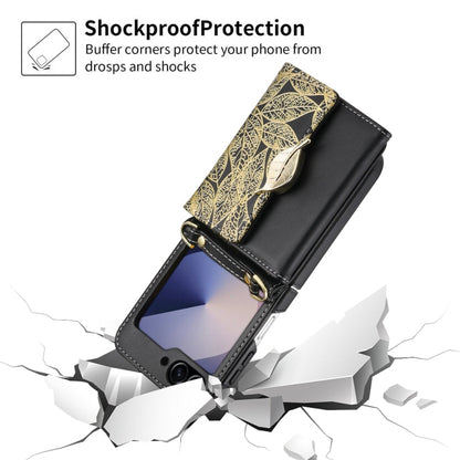 For Samsung Galaxy Z Flip6 / Flip7 FE POLA Multi-Card Slots Leaf Pattern Phone Case(Black)
