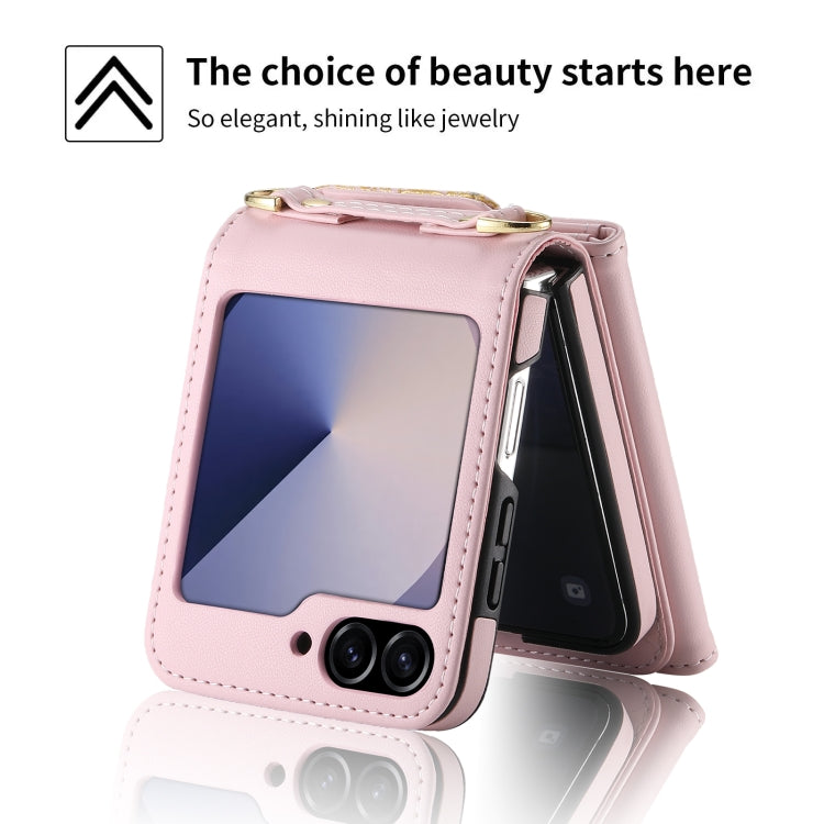For Samsung Galaxy Z Flip6 / Flip7 FE POLA Multi-Card Slots Leaf Pattern Phone Case(Pink)