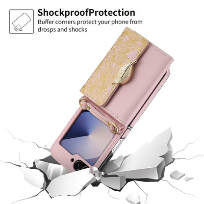 For Samsung Galaxy Z Flip6 / Flip7 FE POLA Multi-Card Slots Leaf Pattern Phone Case(Pink)
