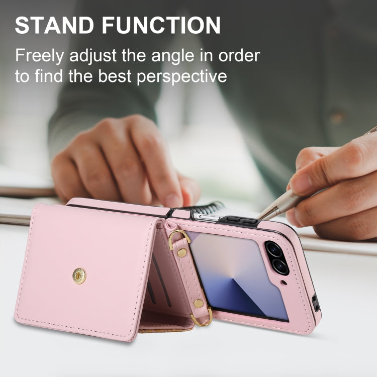 For Samsung Galaxy Z Flip6 / Flip7 FE POLA Multi-Card Slots Leaf Pattern Phone Case(Pink)