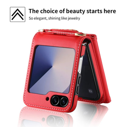For Samsung Galaxy Z Flip6 / Flip7 FE POLA Multi-Card Slots Leaf Pattern Phone Case(Red)