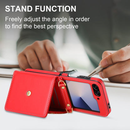 For Samsung Galaxy Z Flip6 / Flip7 FE POLA Multi-Card Slots Leaf Pattern Phone Case(Red)