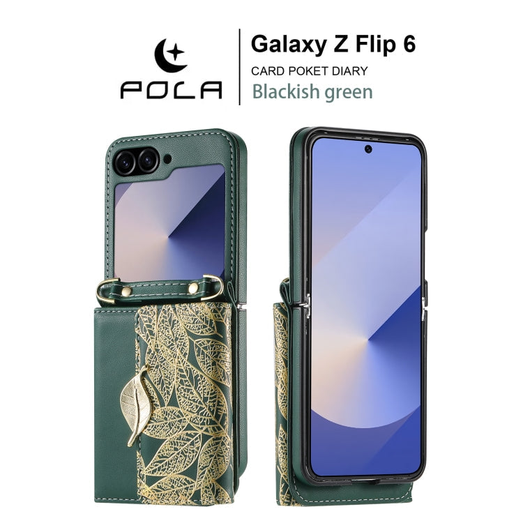 For Samsung Galaxy Z Flip6 / Flip7 FE POLA Multi-Card Slots Leaf Pattern Phone Case(Green)