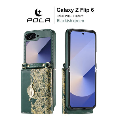 For Samsung Galaxy Z Flip6 / Flip7 FE POLA Multi-Card Slots Leaf Pattern Phone Case(Green)