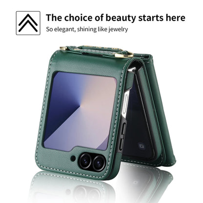 For Samsung Galaxy Z Flip6 / Flip7 FE POLA Multi-Card Slots Leaf Pattern Phone Case(Green)