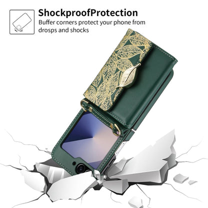 For Samsung Galaxy Z Flip6 / Flip7 FE POLA Multi-Card Slots Leaf Pattern Phone Case(Green)