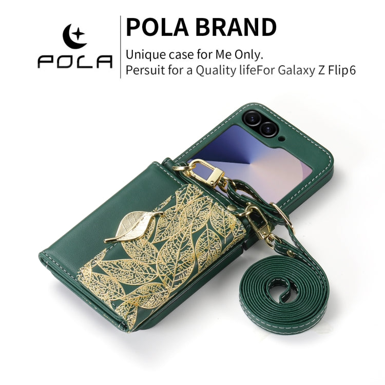 For Samsung Galaxy Z Flip6 / Flip7 FE POLA Multi-Card Slots Leaf Pattern Phone Case(Green)