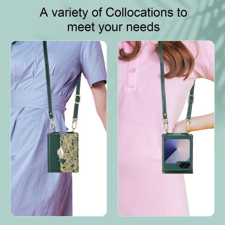 For Samsung Galaxy Z Flip6 / Flip7 FE POLA Multi-Card Slots Leaf Pattern Phone Case(Green)