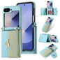 For Samsung Galaxy Z Flip6 / Flip7 FE POLA Multi-Card Slots Leaf Pattern Phone Case(Blue)