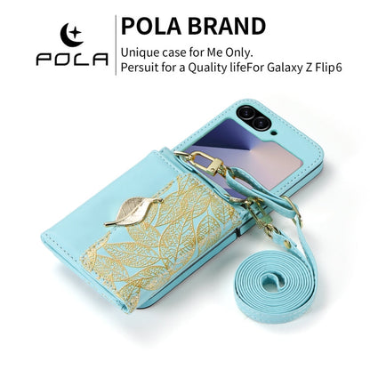 For Samsung Galaxy Z Flip6 / Flip7 FE POLA Multi-Card Slots Leaf Pattern Phone Case(Blue)