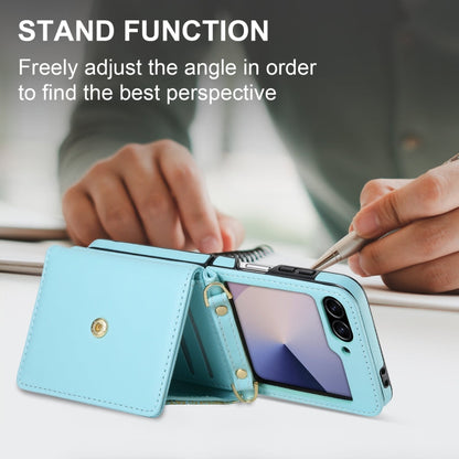 For Samsung Galaxy Z Flip6 / Flip7 FE POLA Multi-Card Slots Leaf Pattern Phone Case(Blue)