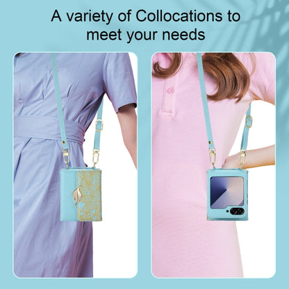 For Samsung Galaxy Z Flip6 / Flip7 FE POLA Multi-Card Slots Leaf Pattern Phone Case(Blue)
