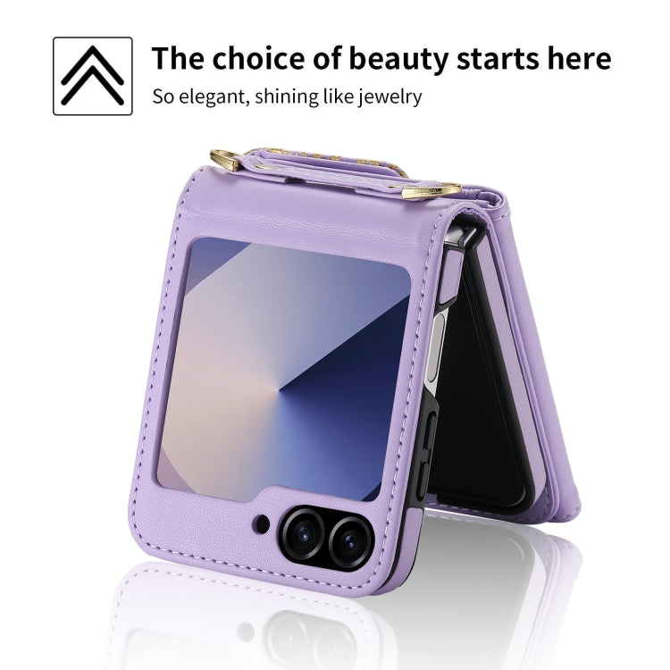 For Samsung Galaxy Z Flip6 / Flip7 FE POLA Multi-Card Slots Leaf Pattern Phone Case(Purple)