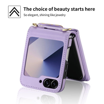 For Samsung Galaxy Z Flip6 / Flip7 FE POLA Multi-Card Slots Leaf Pattern Phone Case(Purple)