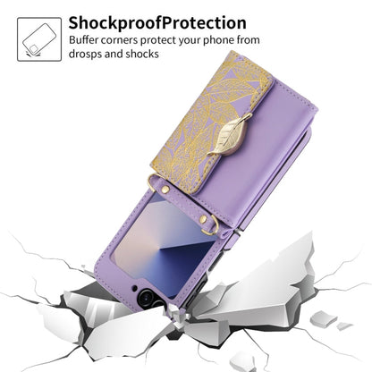 For Samsung Galaxy Z Flip6 / Flip7 FE POLA Multi-Card Slots Leaf Pattern Phone Case(Purple)